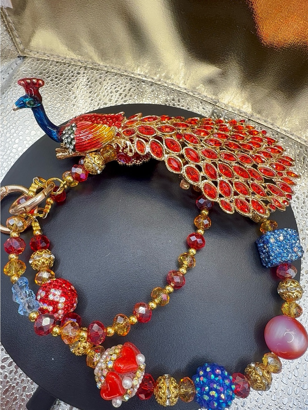 Red Peacock Statement Bag Charm - Designer Style Women Jewelry